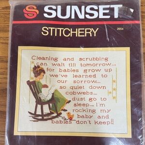 SUNSET Stitchery Cross Stitch Kit - Rocking Chair Baby Design in Green & Brown